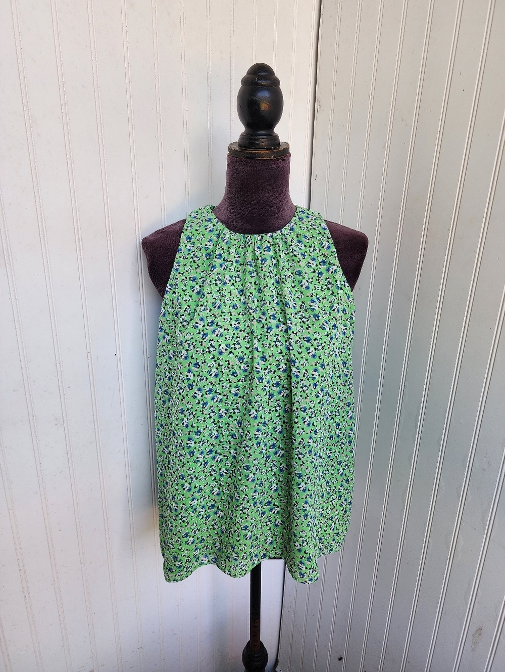 Vince Camuto Womens Classic Escape Blouse Ditsy Floral Feminine Green Blue Sz M - Picture 2 of 12